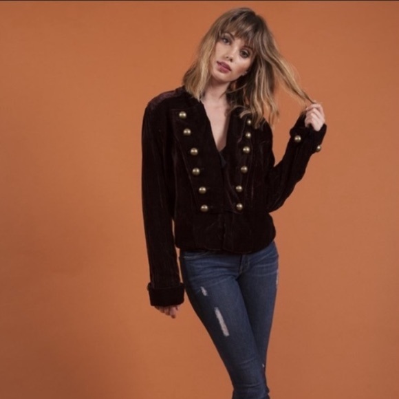 Revolve Nightcap Sgt. Breasted Maroon Velvet Blazer - Picture 14 of 14